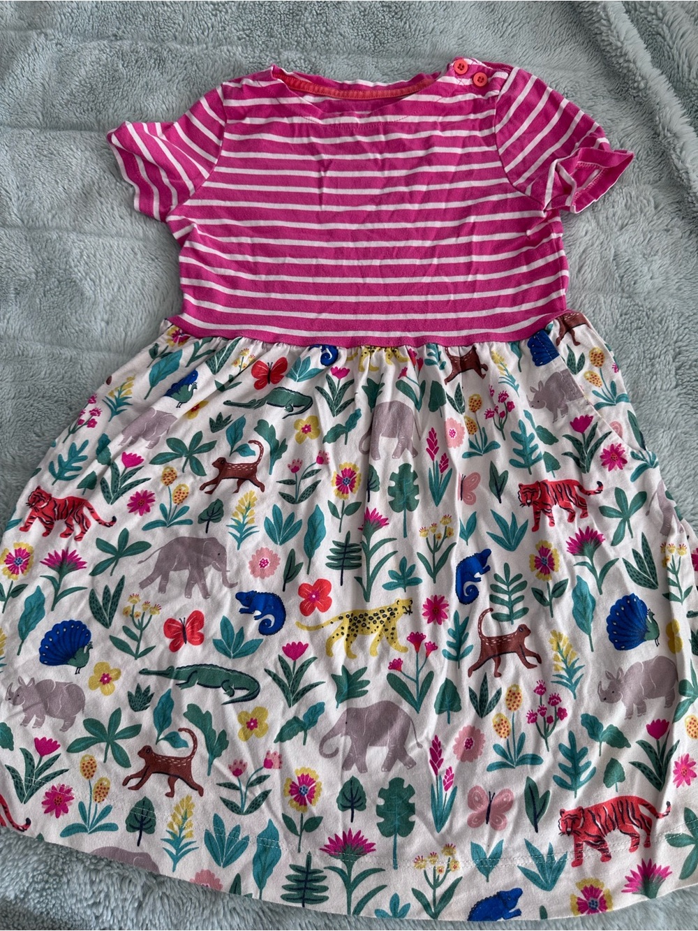 Mini Boden Pink Striped Top with Colorful Jungle Print Dress